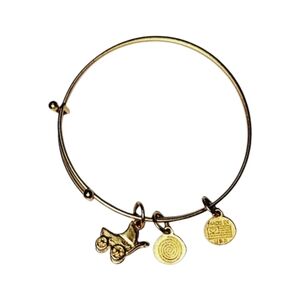 Clea Ray Gold Tone Baby Carriage Charm Bangle Bracelet Made in USA NWOT